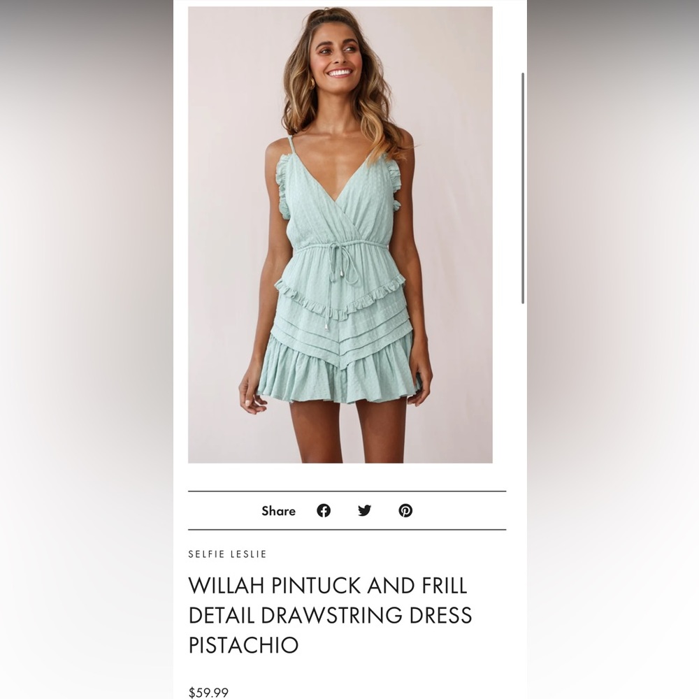 Willah Pintuck And Frill Detail Drawstring Dress Pistachio selfie Leslie